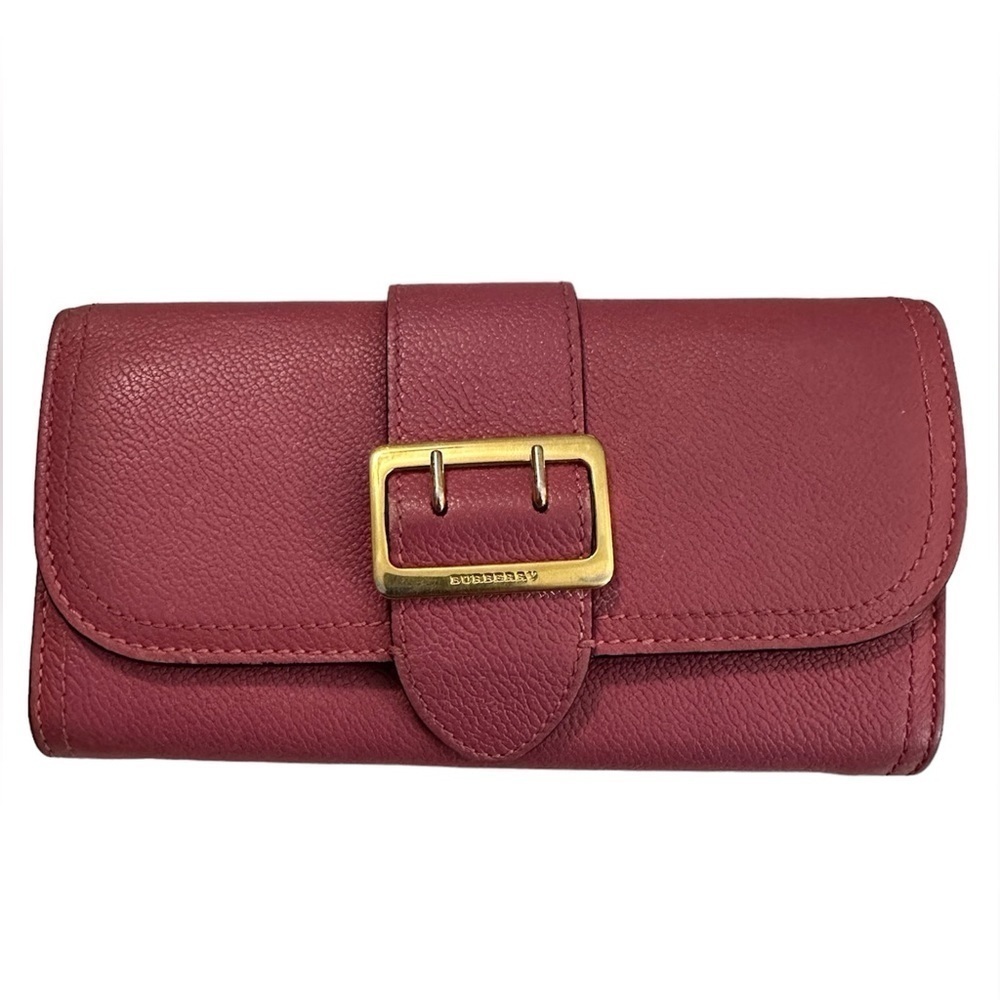 BURBERRY Pink Textured Leather Buckle Continental Wallet - Pre Owned Condition